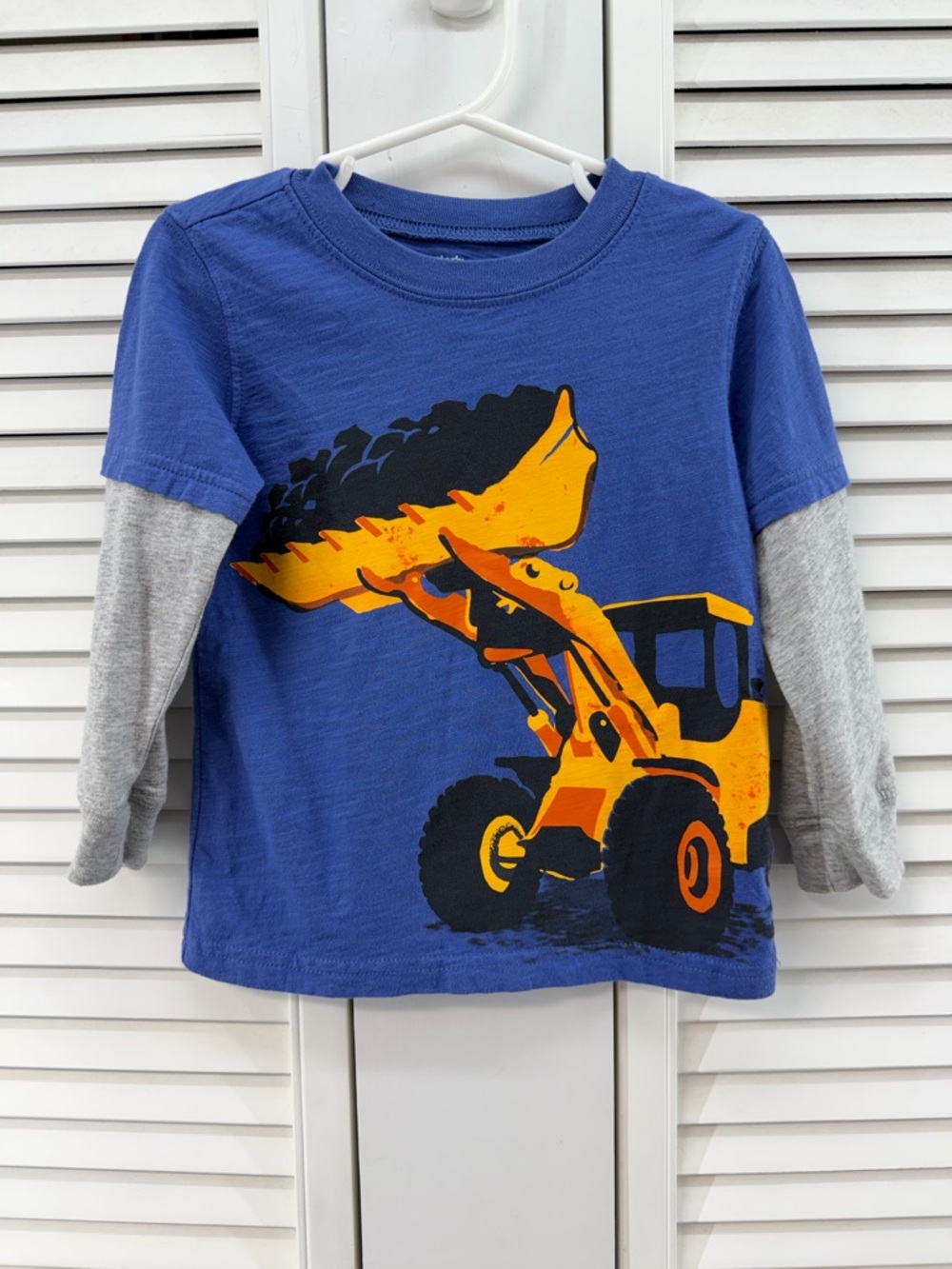 Carters size 2T  Blue Long-Sleeve double layer Construction Truck Top